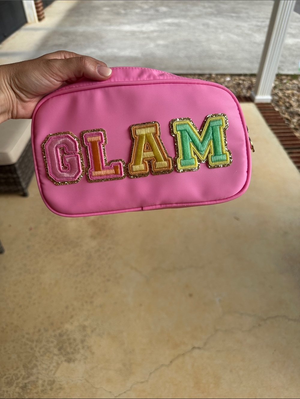 Stoney Clover Lane Pink 'GLAM' Patch Cosmetic Pouch